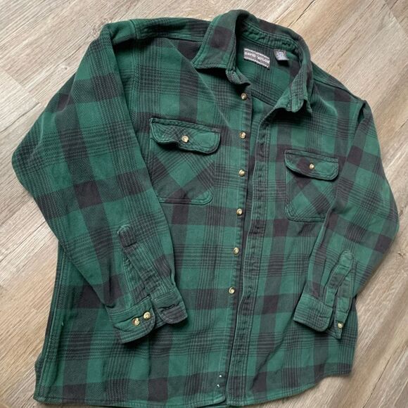 VTG David Taylor Grandpa Plaid Flannel Green Black Size XL - Picture 3 of 9